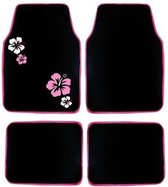 Set van 4 tapijten zwart tapijt Hibiscus borduurwerk