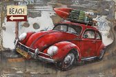 3D Metaal Schilderij - Volkswagen Kever, Strand