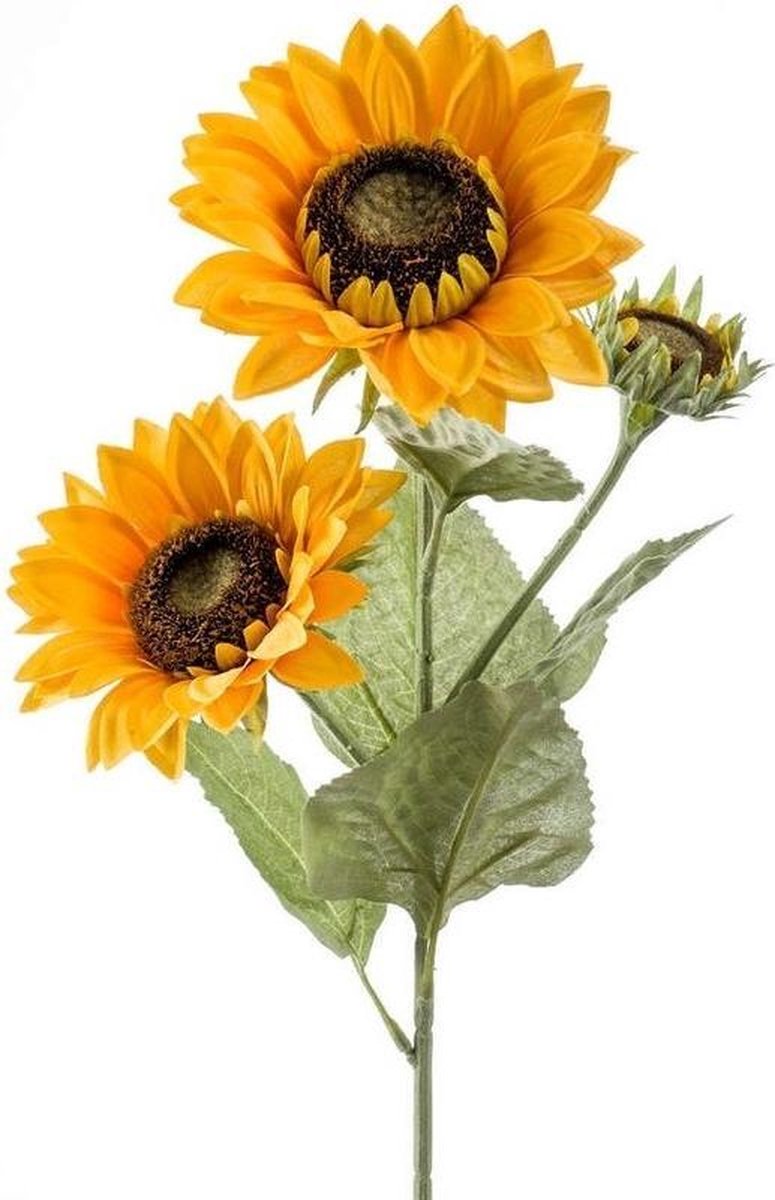Merkloos Sans marque 4x Zonnebloemen nep namaak kunstbloemen set van 4x takken van 62 cm met 3 bloemen geel