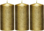 3x Creme gouden cilinderkaarsen/stompkaarsen 7 x 13 cm 25 branduren - Geurloze creme goudkleurige kaarsen - Woondecoraties