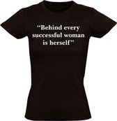 Behind every successful woman dames t-shirt zwart | funny | cadeautip | grappig | maat L