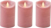 3x Antiek roze LED kaars / stompkaars 12,5 cm - Luxe kaarsen op batterijen met bewegende vlam