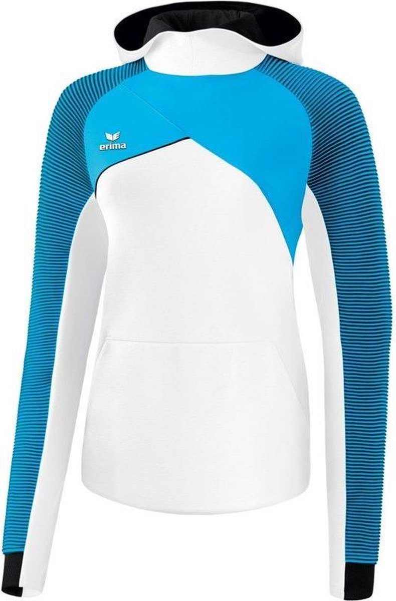 Erima Premium One 2.0 Sweatshirt Met Capuchon Dames - Wit / Curacao / Zwart | Maat: 42