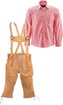 Lederhosen set | Top Kwaliteit | Lederhosen set J (lichtbruine broek + blauw overhemd)-58-XXL