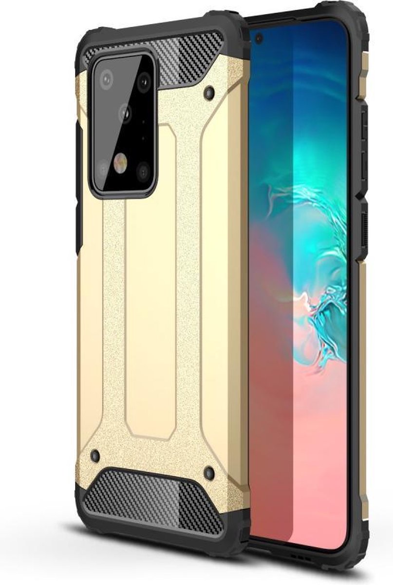 Armor Hybrid Back Cover - Geschikt voor Samsung Galaxy S20 Ultra Hoesje - Goud