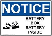 Sticker 'Notice: Battery box, battery inside' 100 x 50 mm