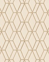 Grafisch behang Profhome DE120063-DI vliesbehang hardvinyl warmdruk in reliëf gestempeld met ruitvormig patroon glimmend beige goud 5,33 m2