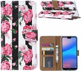 Ntech Huawei P30 Pro Vintage Roses & Stripes Boek hoesje met Pasjesruimte