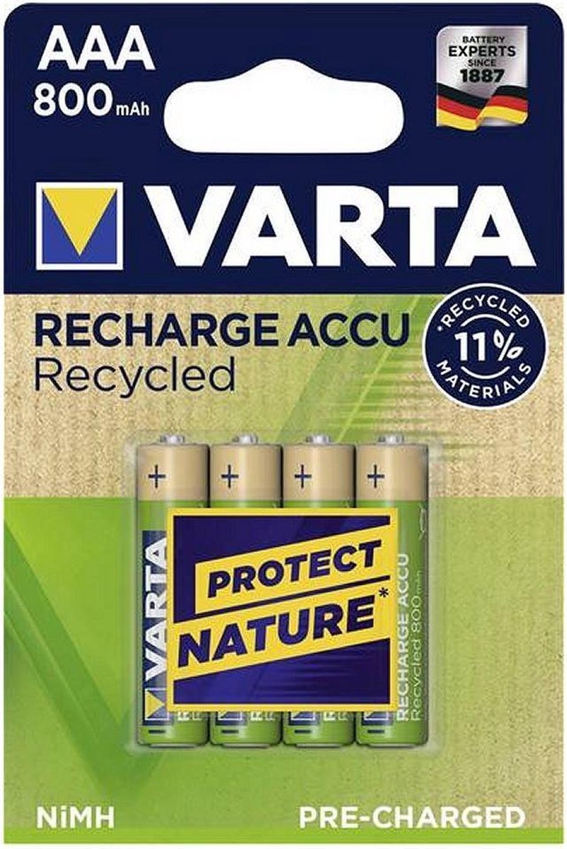 Varta Recycled Oplaadbare AAA Batterijen | 800 mAh | NiMH