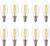LED Lamp 10 Pack - Kaarslamp - Filament - E14 Fitting - 4W Dimbaar - Warm Wit 2700K - BSE