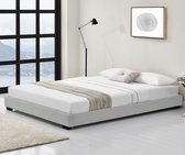 Houten bed Laag kunstleer met bedbodem 180x200 cm wit