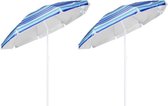 Set van 2x Blauw gestreepte parasol 200 cm - Tuin / strand parasols met draagzak