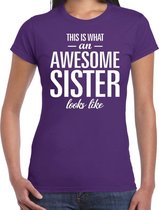 Awesome sister tekst t-shirt paars dames - dames fun tekst shirt paars S