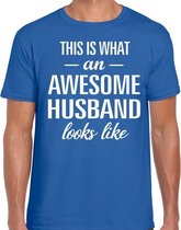 Awesome Husband - geweldige echtgenoot / partner cadeau vaderdag t-shirt blauw heren - Vaderdag cadeau XL