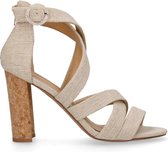 Manfield - Dames - Beige sandalen met hak - Maat 42