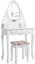 Nancy's Catalina Island Kaptafel Met Spiegel - Make-up Tafel Voor Vrouwen Wit - 75 x 139 x 40 cm