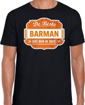 Cadeau t-shirt voor de beste barman voor heren - zwart met oranje - barman - kado shirt / kleding - vaderdag / collega XXL