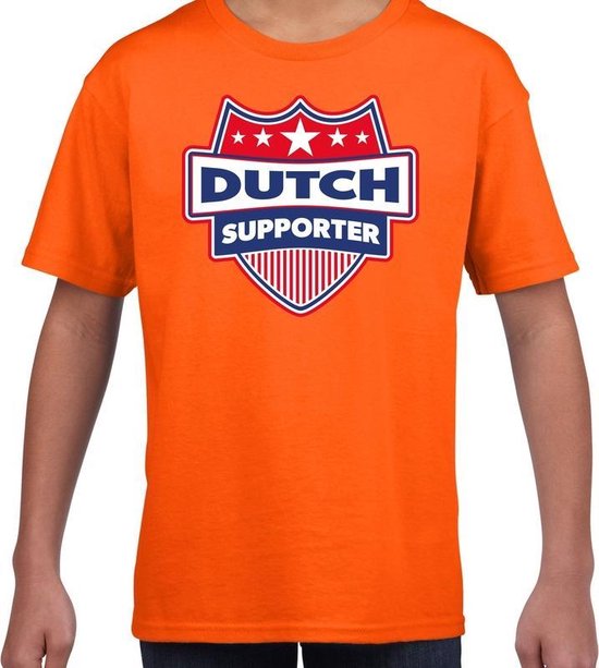 Dutch supporter schild t-shirt oranje voor kinderen - Nederland landen shirt / kleding - EK / WK / Olympische spelen outfit 134/140