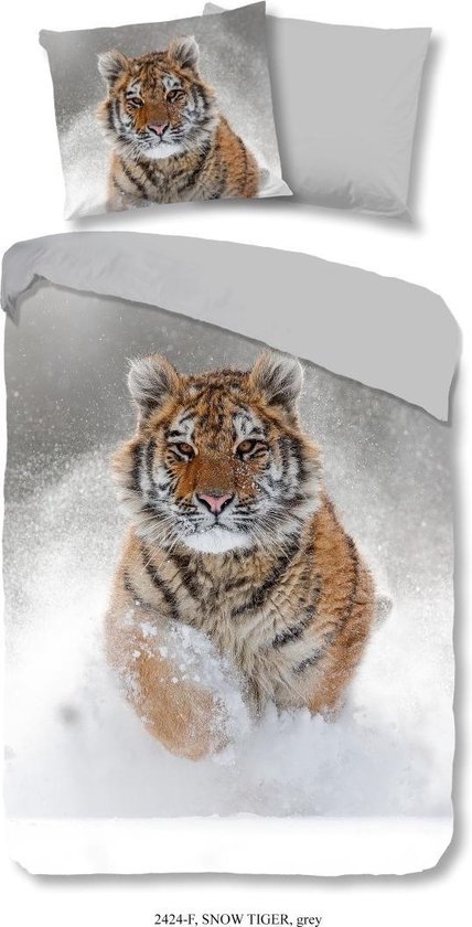 Good Morning Dekbedovertrek "tijger in de sneeuw" - Grijs - (200x200/220 cm) - Katoen Flanel