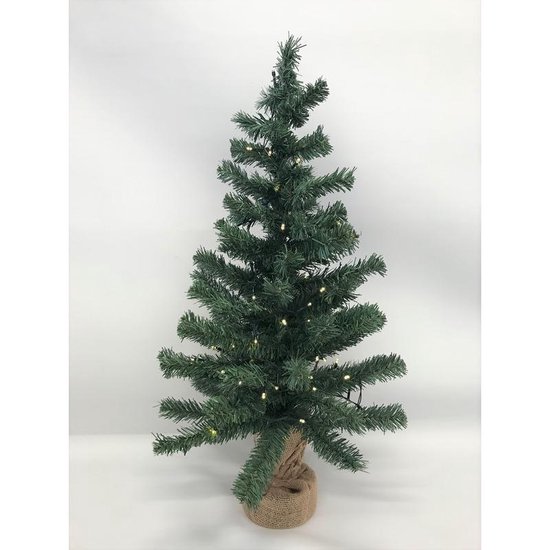 Kleine nep kerstboom in jute zak inclusief verlichting 75 cm Kleine kunstbomen/boompjes