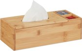 Relaxdays tissue box bamboe - tissuehouder - zakdoekendoos - bureau organizer - 2 vakken