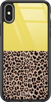 iPhone X/XS hoesje glass - Luipaard geel | Apple iPhone Xs case | Hardcase backcover zwart