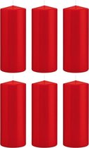 6x Rode cilinderkaarsen/stompkaarsen 8 x 20 cm 119 branduren - Geurloze kaarsen - Woondecoraties