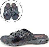 Stravers - Maat 49 Zachte Leren Slippers Heren. Grote Maten Kruisband Slipper Sandalen