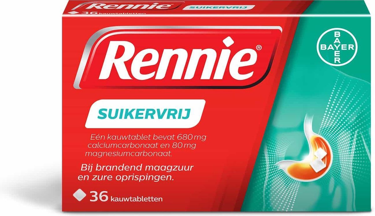 Goedkoopste Rennie Suikervrij kauwtabletten bij brandend maagzuur, 36 stuks