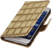 Glans Croco Bookstyle Wallet Case Hoesje voor Galaxy Prime G530F Beige