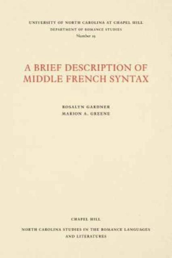 A Brief Description of Middle French Syntax - cover