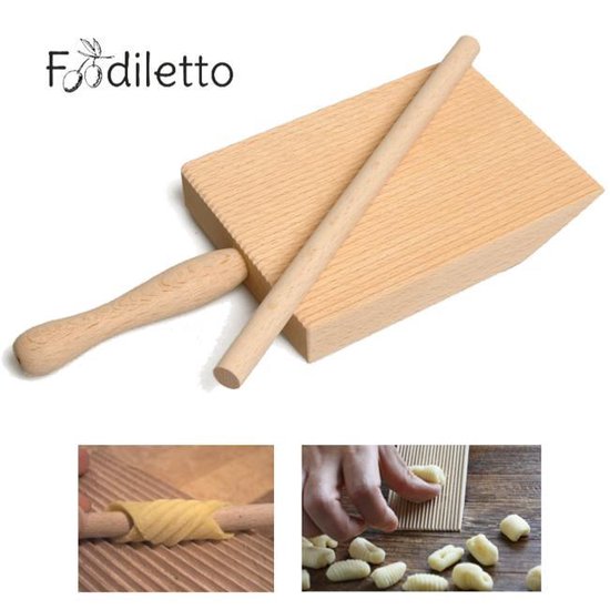 Foodiletto Gnocchi Plankje plank incl. deegrollertje met handleiding voor huisgemaakte pasta