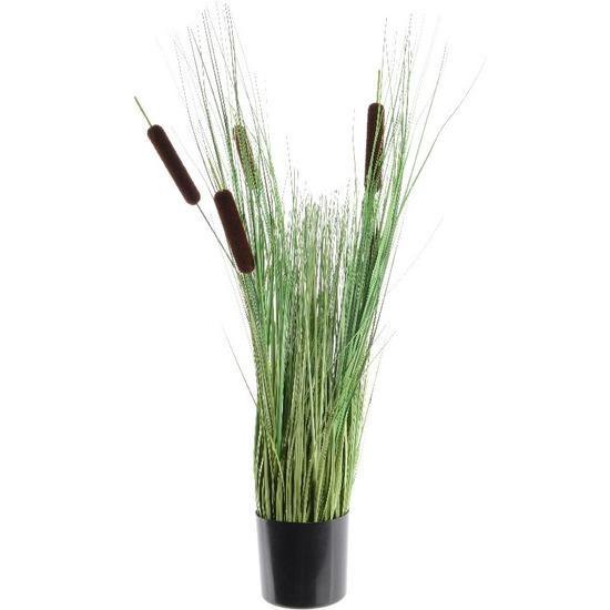 3x Groene grote Lisdodde grasplanten kunstplanten met sigaren 80 cm in zwarte pot - Kunstplanten/nepplanten - Grasplanten - Shoppartners