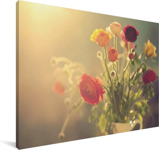 Bouquet de renoncules colorées Toile 90x60 cm - Tirage photo sur toile (Décoration murale salon / chambre)