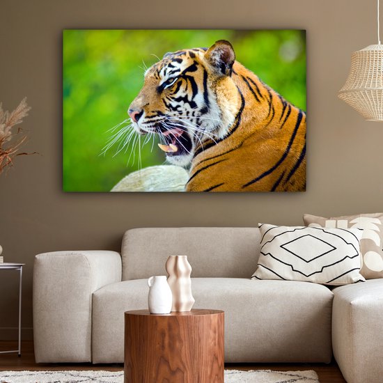 Toile de tigre rugissant 120x80 cm - Tirage photo sur toile (Décoration murale salon / chambre) / Peintures sur toile animaux