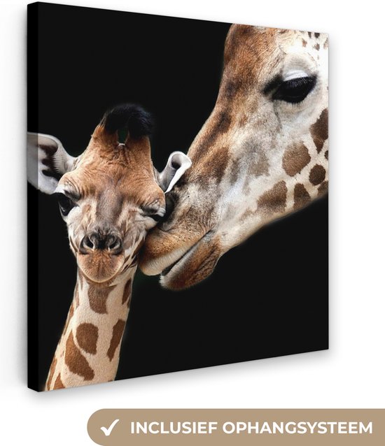 Canvas - Giraffe - Zwart - Dieren - Muurdecoratie - 20x20 cm - Schilderijen op canvas - Canvas doek