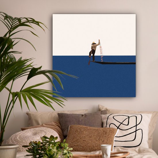 Toile - Abstrait - Bateau - Mer - Texte - Chapeau - Abstrait - 90x90 cm - Canvasdoek - Peinture sur toile