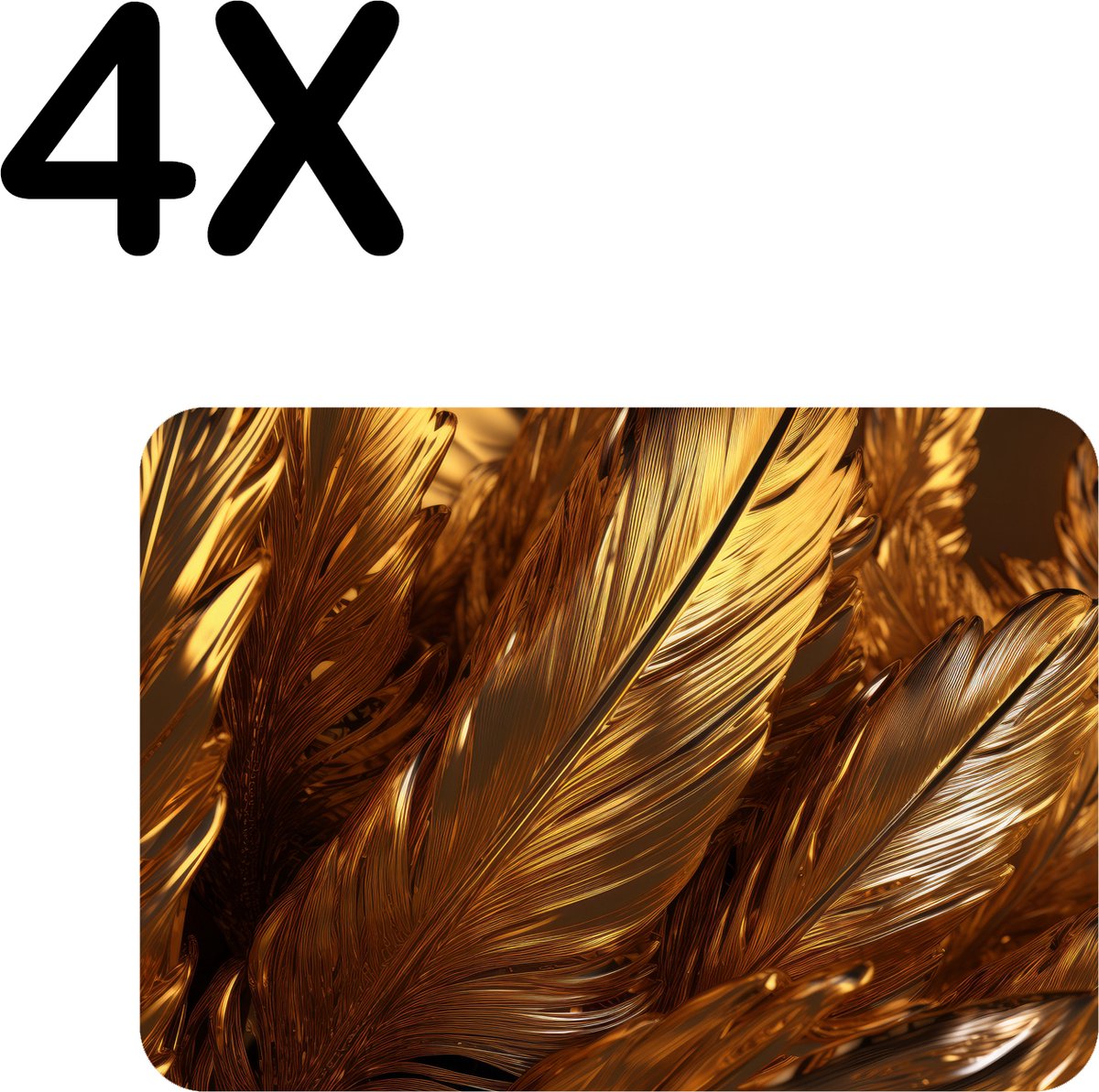 BWK Flexibele Placemat - Gouden Veren - Set van 4 Placemats - 40x30 cm - PVC Doek - Afneembaar
