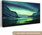 Canvas schilderij - Noorderlicht meer 40x20 - Aurora kamer decoratie accessoires - Schilderijen landschappen woonkamer - Wanddecoratie slaapkamer - Muurdecoratie keuken - Wanddoek interieur binnen - Northern lights woondecoratie huis