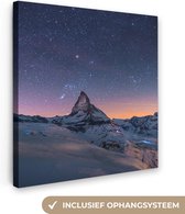 Canvas Schilderij Alpen - Sterrenhemel - Sneeuw - 50x50 cm - Wanddecoratie