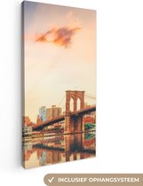 Canvas Schilderij New York - Brooklyn - Bridge - Zonsondergang - 40x80 cm - Wanddecoratie