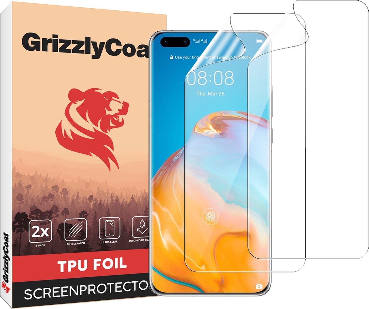 GrizzlyCoat - Screenprotector geschikt voor Huawei P40 Pro Plus Hydrogel TPU | GrizzlyCoat Screenprotector - Case Friendly + Installatie Frame (2-Pack)