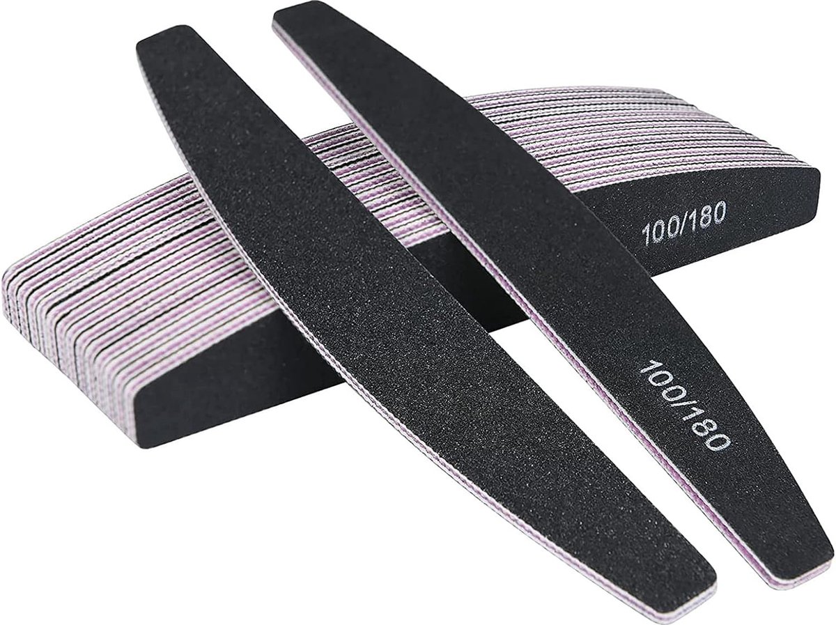 Goedkoopste 16 STKS Nagelvijlen, 100/180 grit Dubbelzijdige Emery Board, Professionele Nagelvijlset Gebogen Vingernagelvijlen voor Nagelverzorging en Styling (Zwart