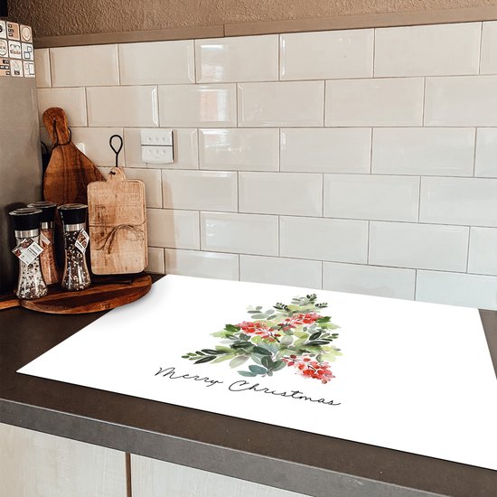 KitchenYeah® Inductie beschermer 81x52 cm - Kerstboom - Waterverf - Quote - Kookplaataccessoires - Afdekplaat voor kookplaat - Inductiebeschermer - Inductiemat - Inductieplaat mat