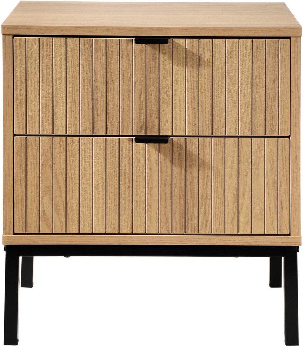 CaliCosy Nachtkastje 2 Laden - Geribbeld Houten Effect - B45 x H51 cm Houtlook