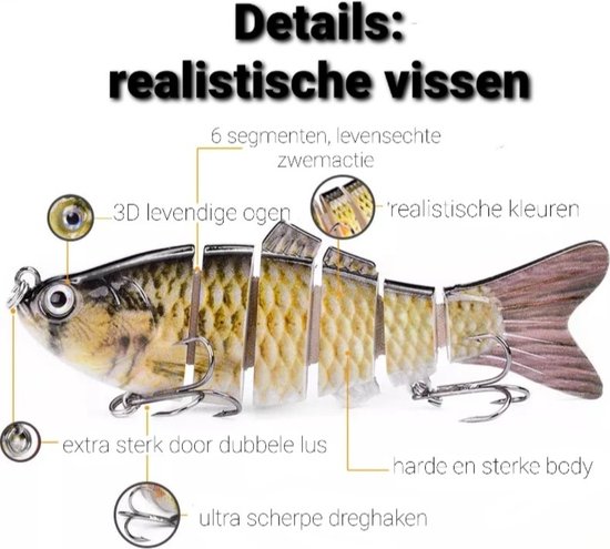 Realistische kunstaas "Multiplaza" met 6 swimbait - segmenten 10 cm - 18 gram - Lokaas - Hengelsport - vissen - snoek - 3d ogen - levendig - roofvissen van Multiplaza — afbeelding 3