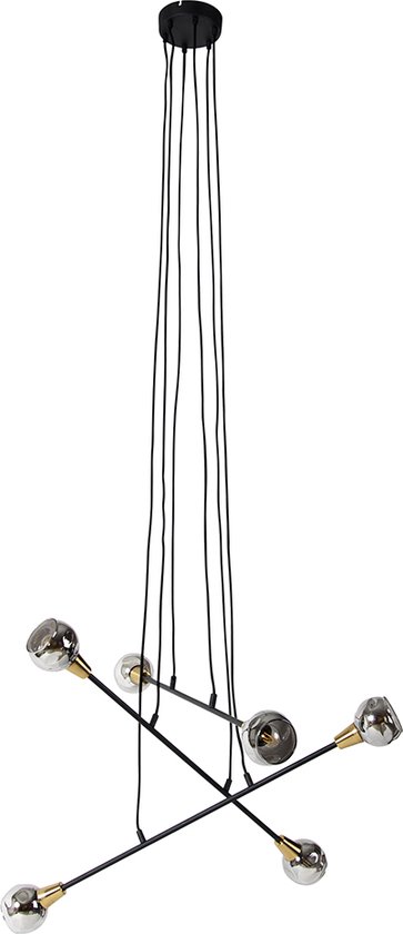 QAZQA vidro - Moderne Hanglamp voor boven de eettafel | in eetkamer - 6 lichts - Ø 80 cm - Zwart Goud - Woonkamer | Slaapkamer | Keuken