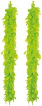 Boland Carnaval verkleed boa met veren - 2x - lime groen - 180 cm - 80 gram - Glitter and Glamour