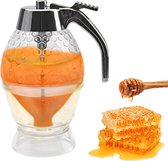 Pots à miel, distributeur de miel en acrylique, distributeur de miel, sirop, distributeur de sirop, doseur de miel, support de miel avec support de rangement sous-verre, pour servir du miel et du sirop, sans gouttes (200 ml)