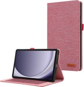 Case2go - Tablet hoes geschikt voor Samsung Galaxy Tab A9 - Bookcase van spijkerstof met pasjeshouder - Roze